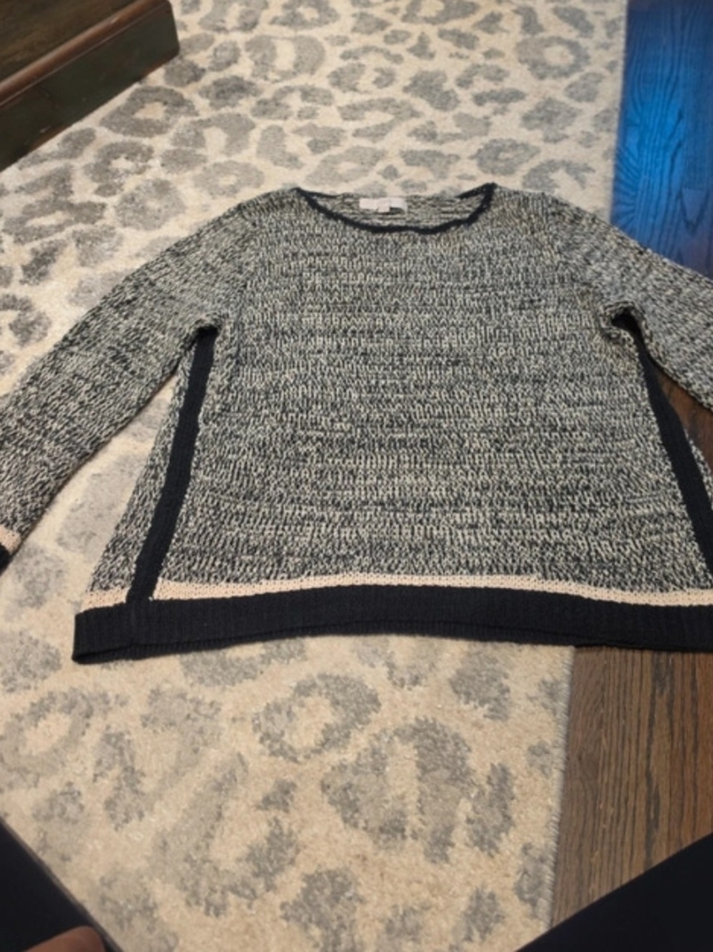 Women’s Marled Black & White Knit Sweater with Contrast Trim
